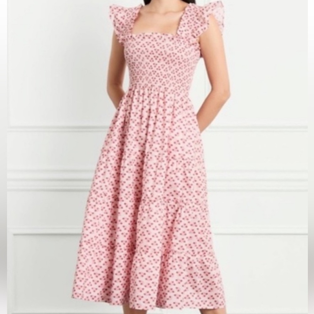 Hill House Pink Floral Smocked Midi Nap Dress